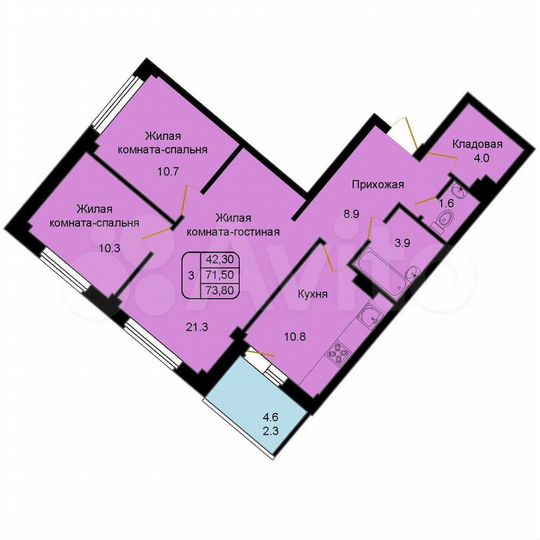 3-к. квартира, 73,8 м², 5/9 эт.