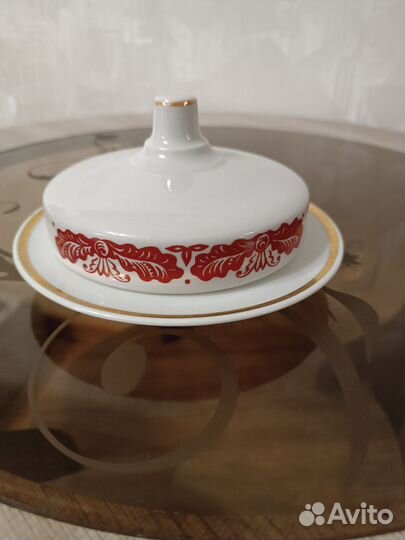 Витражная фарфоровая масленка, Дулëво, СССР