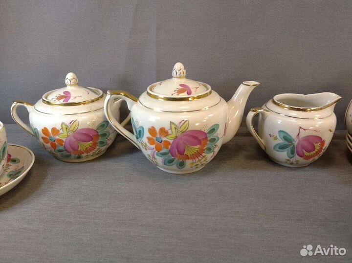 Сервиз чайный Вербилки цветы роспись дфз