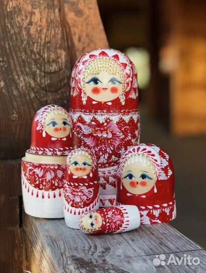 Матрёшка Гжель с золотом, 5 мест 18 см