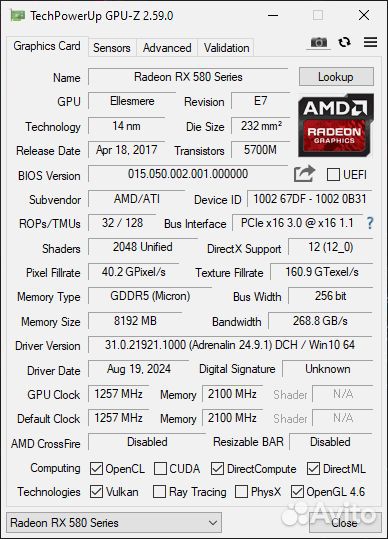 Видеокарта RX 580 8гб Cooyes