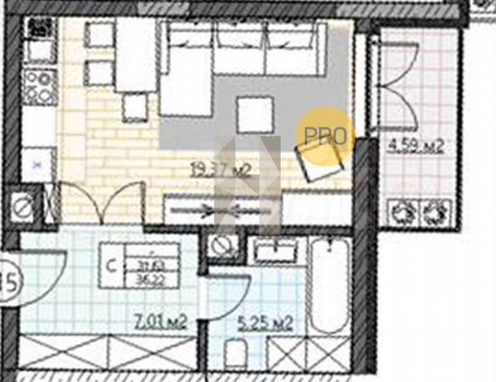 Квартира-студия, 36,2 м², 3/5 эт.