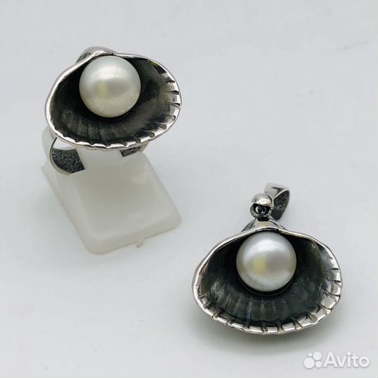 Кольцо и кулон / жемчуг/ серебро 925 / ракушка