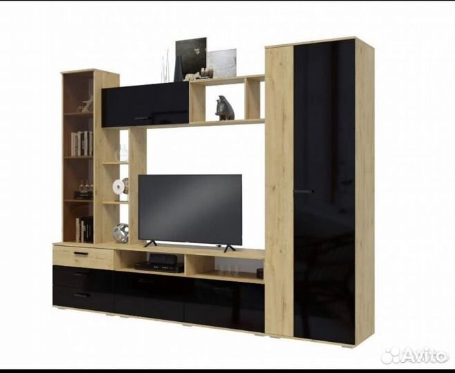 Стенка в гостиную крокус черный глянец