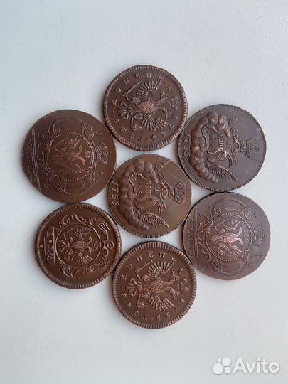 Набор 1 копейка 1755 года орел В облаках 7 штук