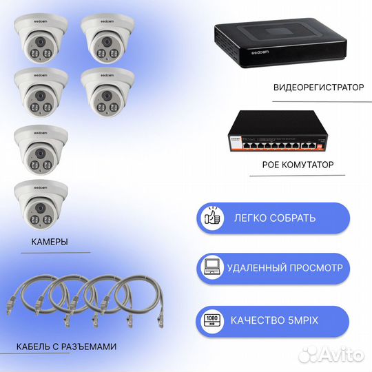 Готовый комплект видеонаблюдения IP с 6 внутренним