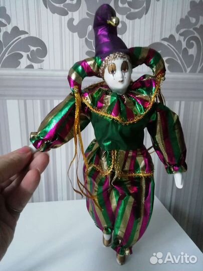 Редкая коллекционная кукла Mardi Gras.Арлекин 34см