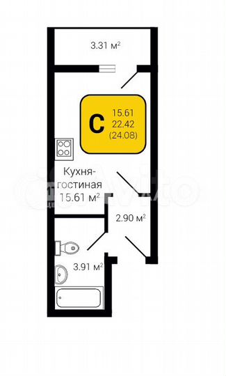 Квартира-студия, 24,1 м², 25/27 эт.