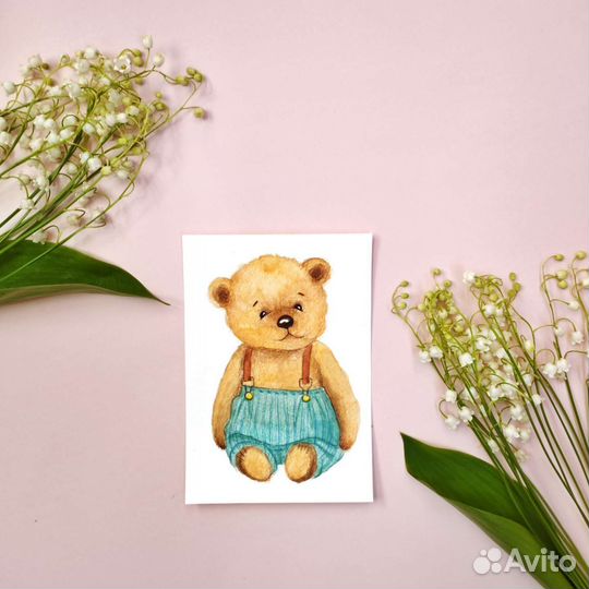 Открытки ручной работы, акварельная открытка 3 шт