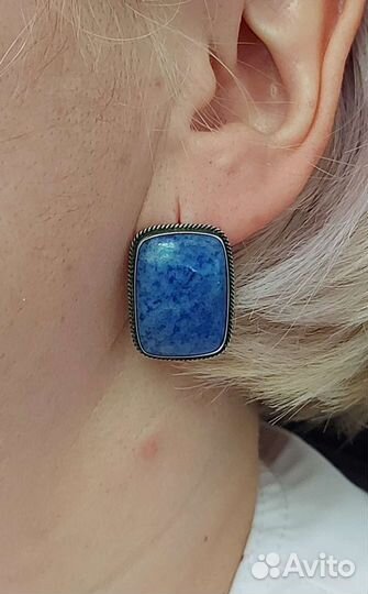 Винтажные, серьги с лазуритом из серебра 925 пр