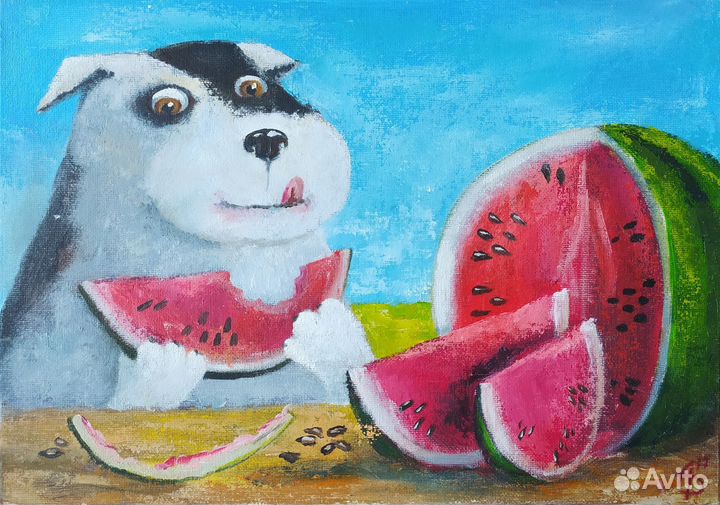 Картина маслом на холсте собака хаски