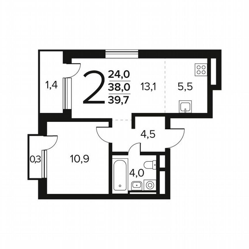 2-к. квартира, 39,7 м², 5/9 эт.