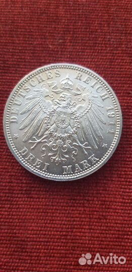 Монета 3 марки (Бавария) 1911г