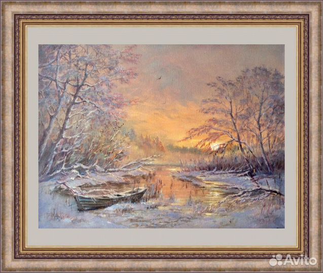 Картина маслом Морозное утро, зимний пейзаж