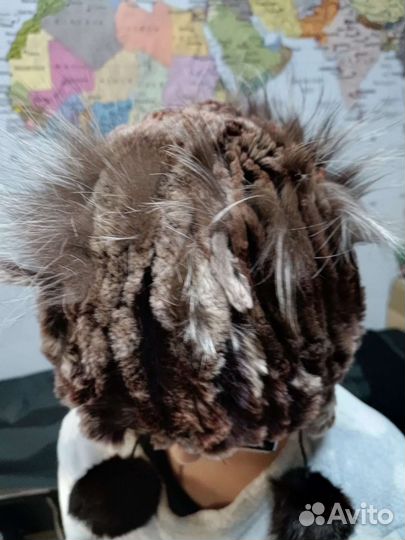Шапка вязаная Кролик натуральный мех