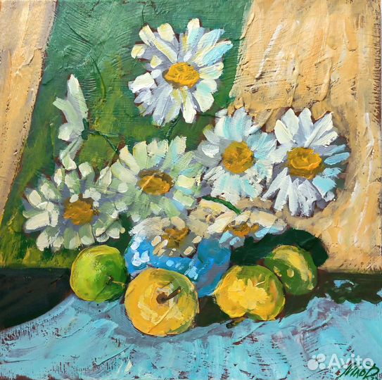 Картина маслом летний Букет ромашки
