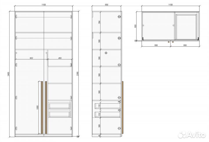 Шкаф распашной двухдверный №33 (дуб). 1100х2400