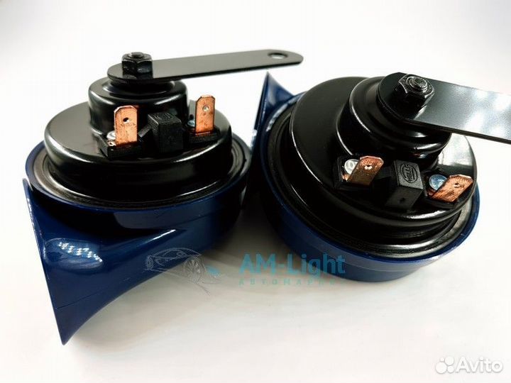 Звуковой сигнал громкий Hella синий, комплект