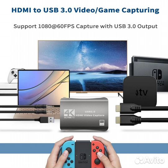 Карта видео захвата HD 60 4K USB type A / type C