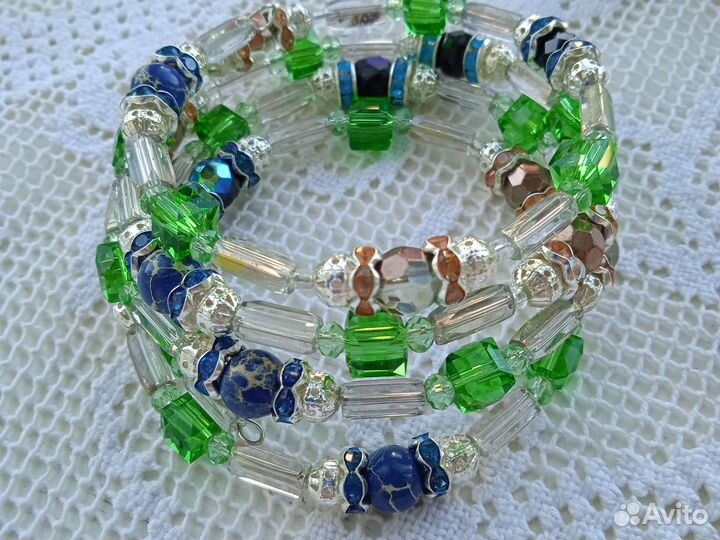 Браслет бусины керамика стекло натуральный камень