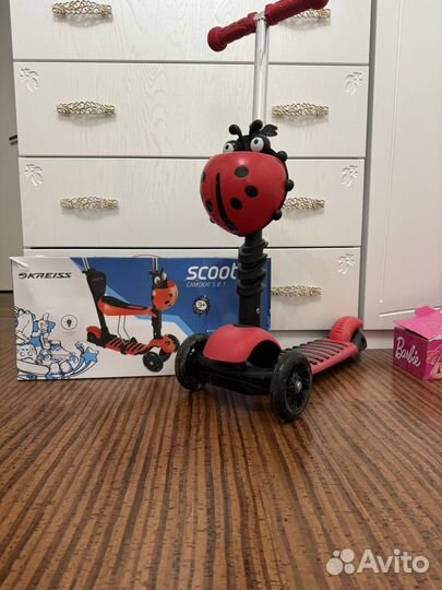 Самокат детский божья коровка светятся колеса