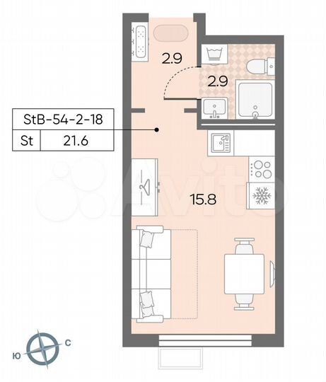 Квартира-студия, 21,6 м², 10/24 эт.