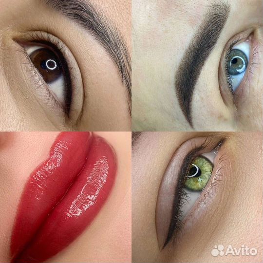 Перманентный макияж губ, пудровые брови, межреснич