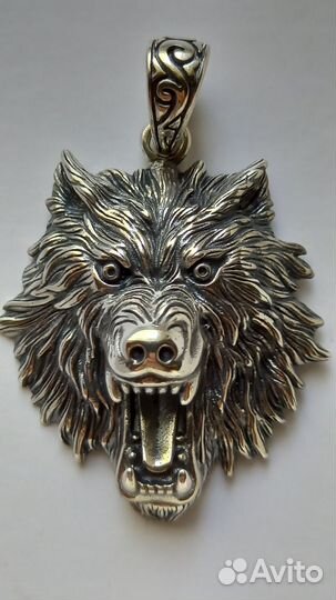 Подвеска серебро Волк,Пушистая морда 925