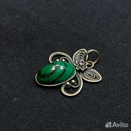 Кулон Малахит Мельхиор Филигрань Скань СССР Ретро