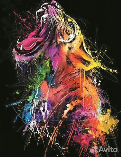 Алмазная мозаика 40x50 Разноцветный свирепый тигр
