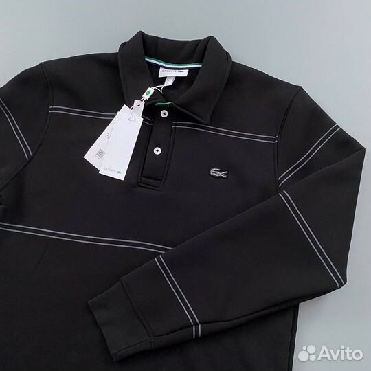 Свитшот lacoste на пуговицах черный (флис)