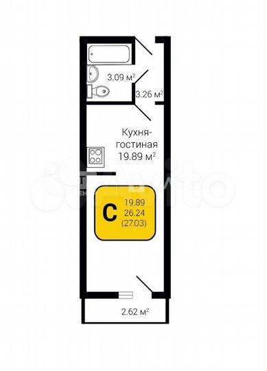 Квартира-студия, 27 м², 23/27 эт.