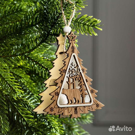 Ёлочное украшение из дерева, батарейки в комплекте