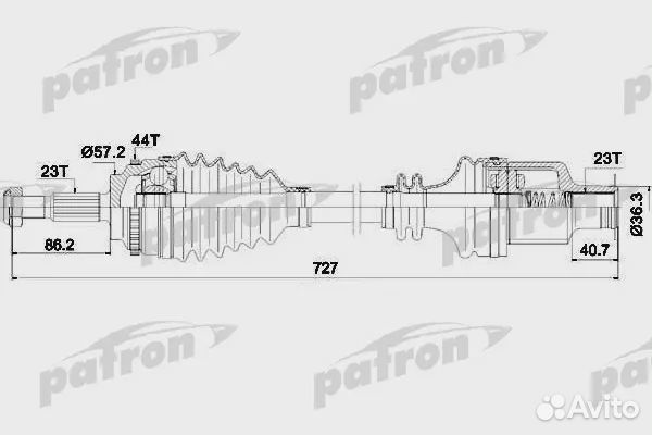 Полуось передняя правая 23x724x57.5x23 ABS: 44T re