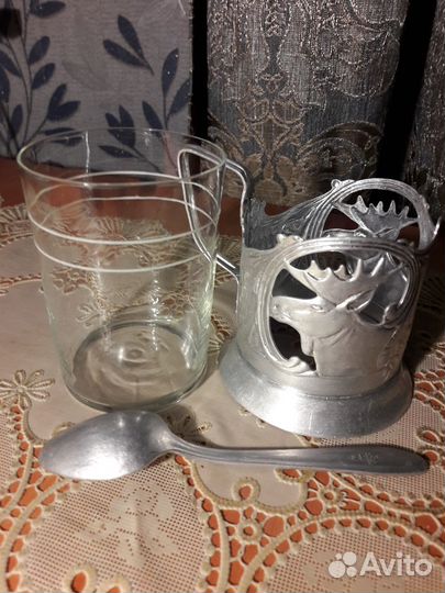 Подстаканник с ложкой и стаканом