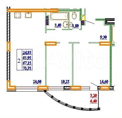 2-к. квартира, 69,8 м², 14/14 эт.