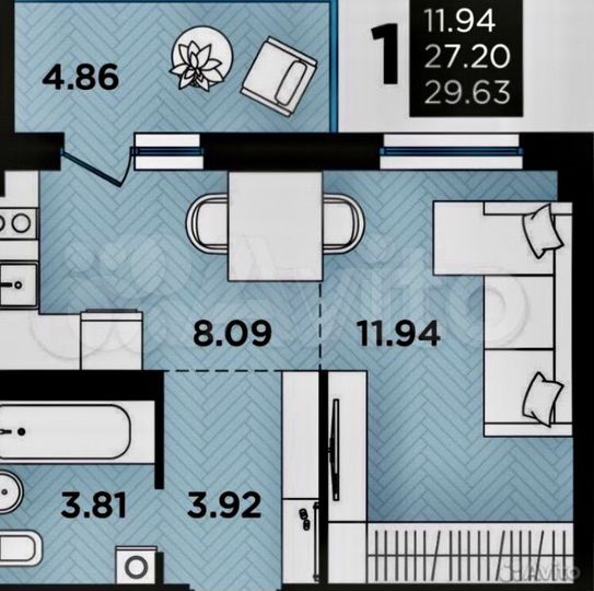 1-к. квартира, 29,5 м², 5/12 эт.