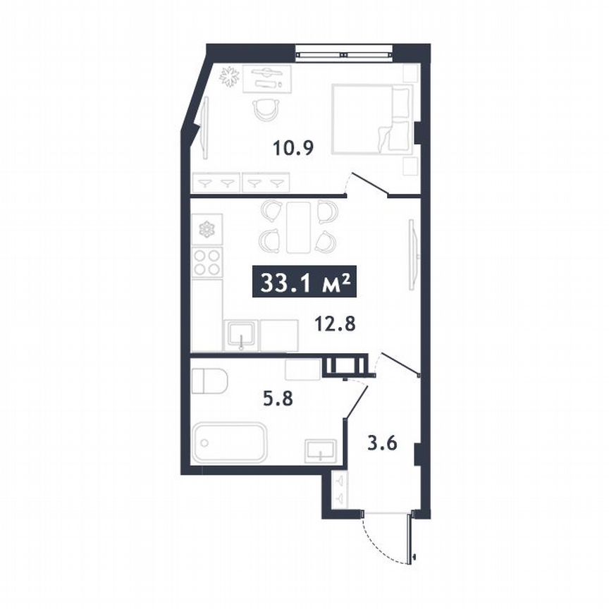Квартира-студия, 33,1 м², 6/18 эт.