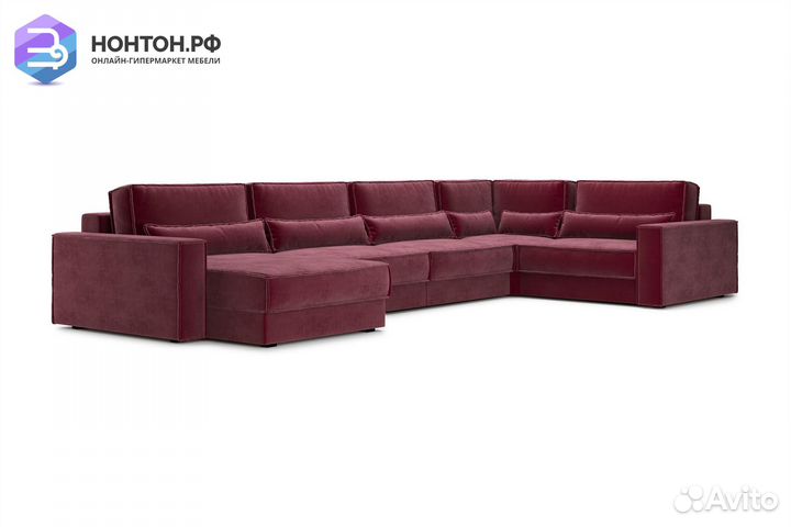 Диван п-образный тик-так Сохо бордовый