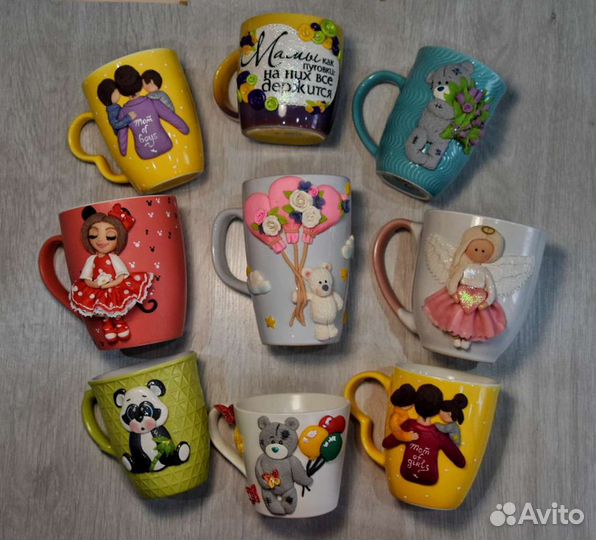 Кружка с декором(полимерная глина) ручная работа