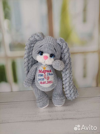 Мягкая игрушка вязаный заяц, кошка