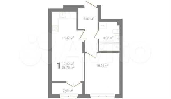 1-к. квартира, 38,8 м², 2/23 эт.