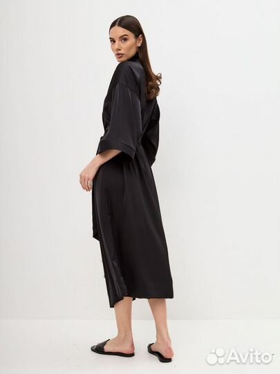 Женский длинный кардиган халат кимоно черный