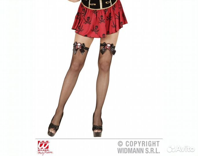 Чулки сеточка Пиратка бантики с черепами 01293, по