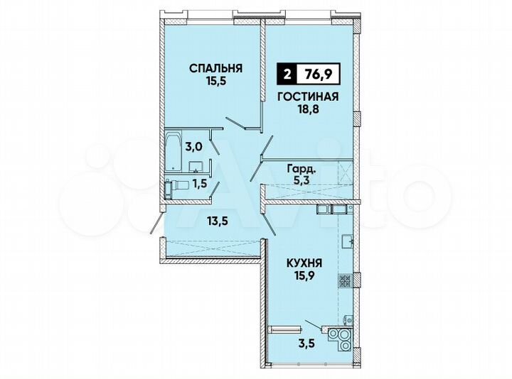 2-к. квартира, 76,9 м², 16/16 эт.