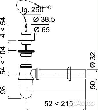 Сифон wirquin SL213 хром выпуск цепочка