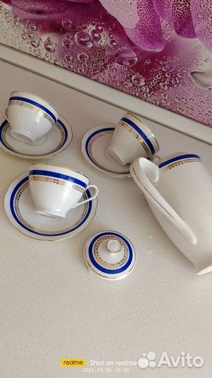 Чайный сервиз Польша, кобальт с позолотой