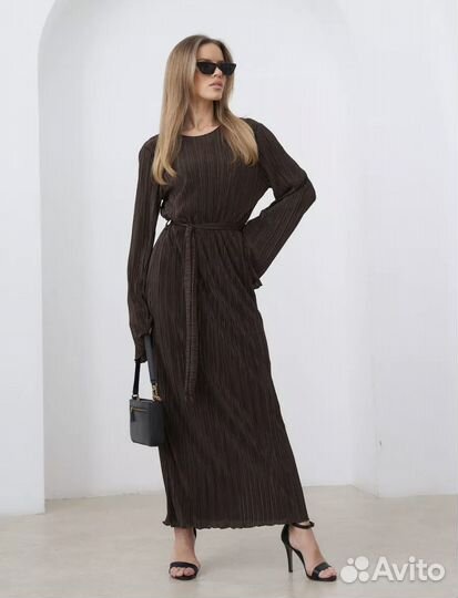 Платье женское коричневое с поясом