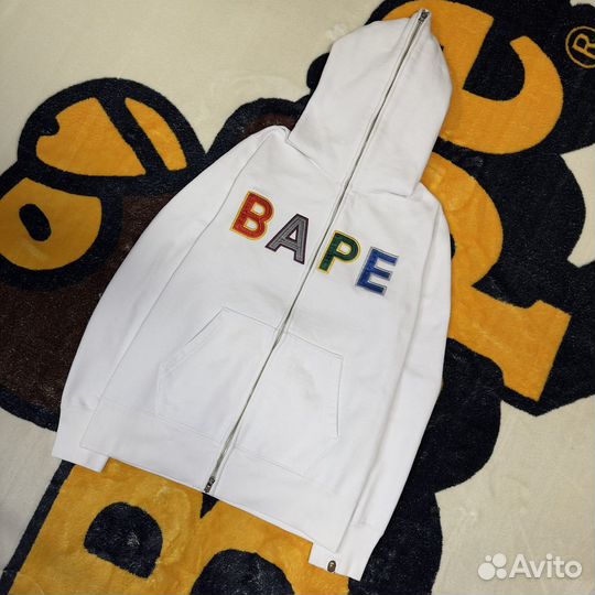 Bape applique full zip hoodie white