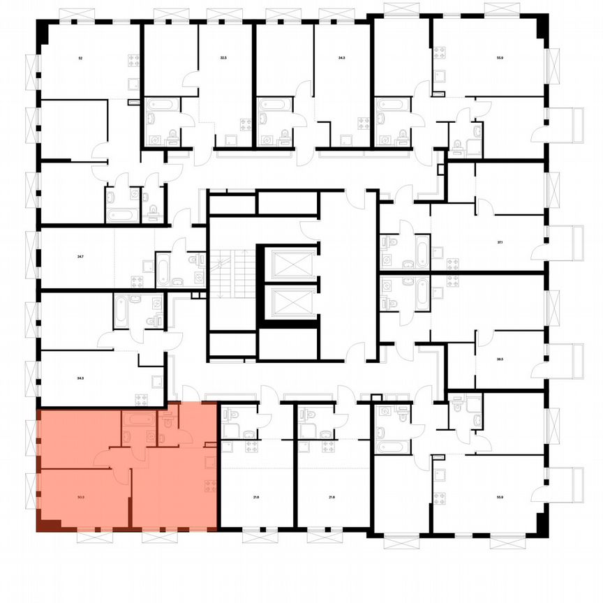 2-к. квартира, 50,3 м², 4/16 эт.